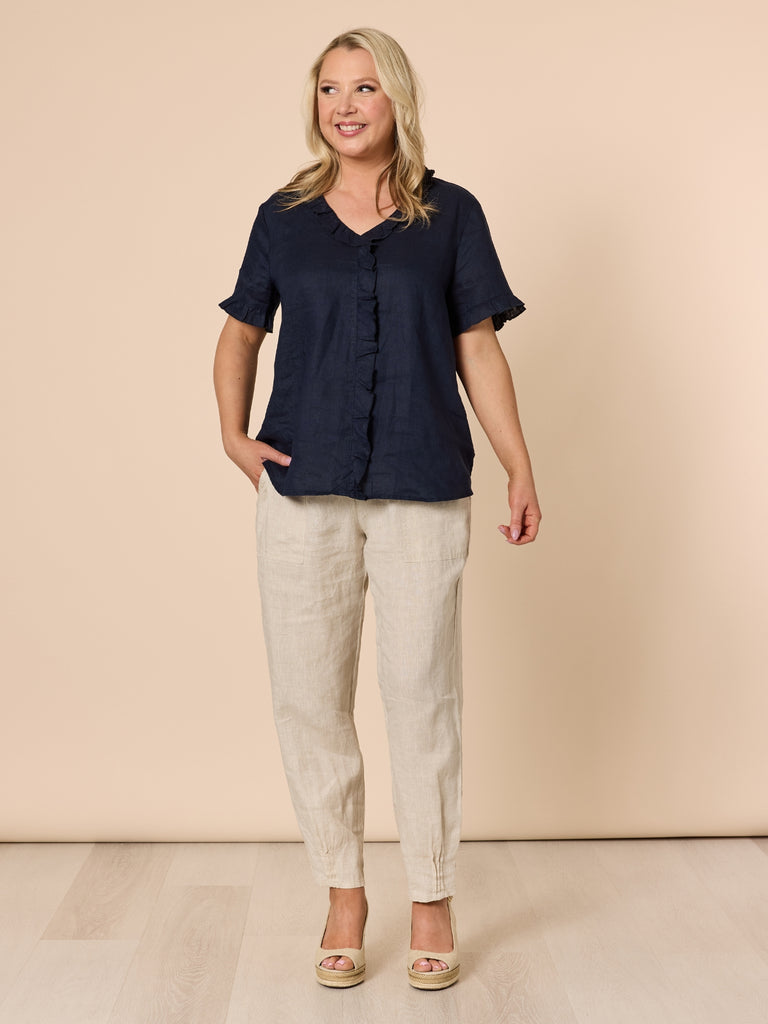 Tiffany Short Sleeve Linen Top - Navy GORDON SMITH