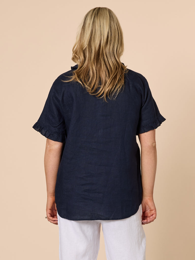 Tiffany Short Sleeve Linen Top - Navy GORDON SMITH