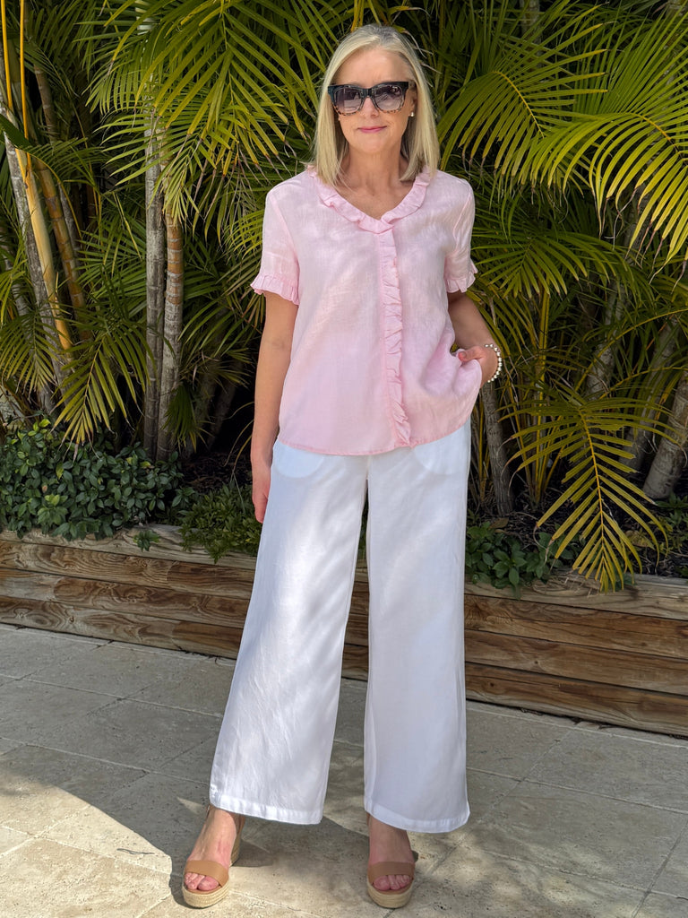 Lino Wide Leg Pant - White