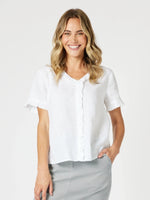 Tiffany Short Sleeve Linen Top - White