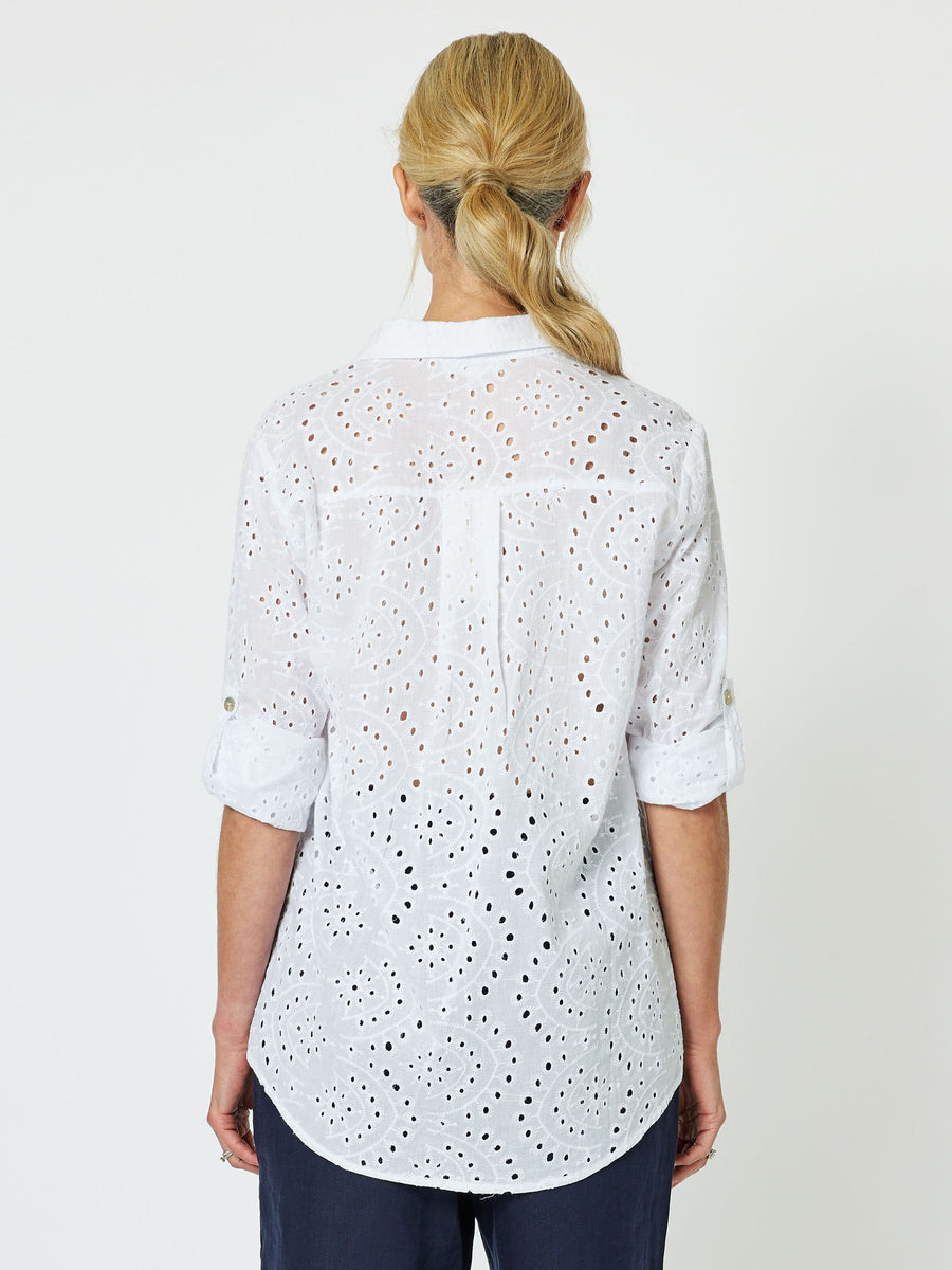 Broderie Lace Cotton Shirt - White