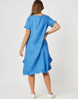 Frilled Hem Linen Dress - Cobalt