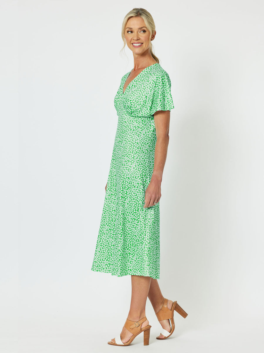 Miss Daisy Print A-Line Dress - Emerald