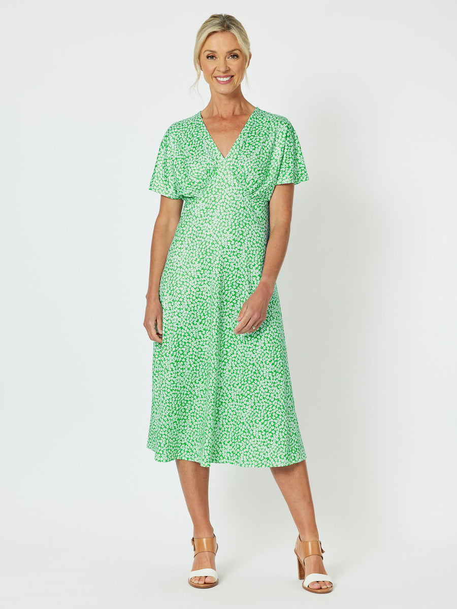Miss Daisy Print A-Line Dress - Emerald
