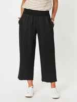 Lara Linen Wide Leg Pant - Black