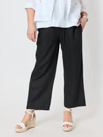 Lara Linen Wide Leg Pant - Black