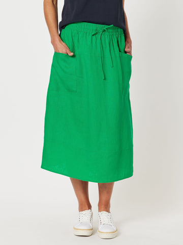 Sports Linen Pull On Skirt - Emerald