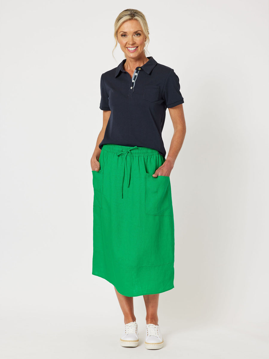 Sports Linen Pull On Skirt - Emerald