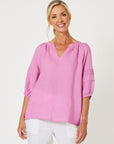 Diana Linen Pleat Sleeve Top - Orchid