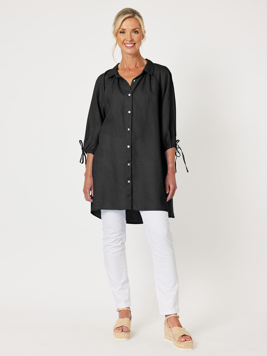 Hollie Linen Longline Shirt - Black