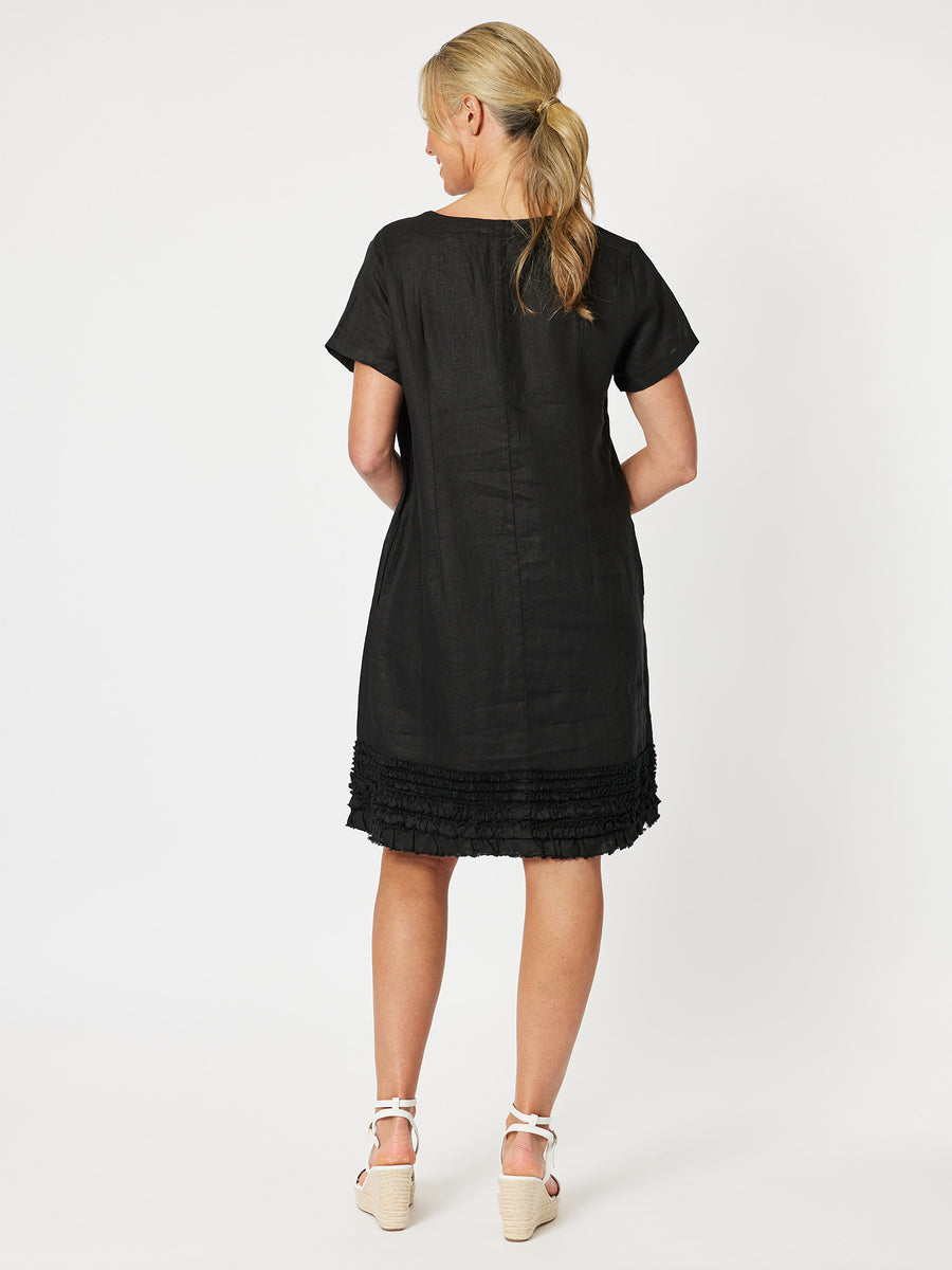 Chic Linen Shift Dress - Black