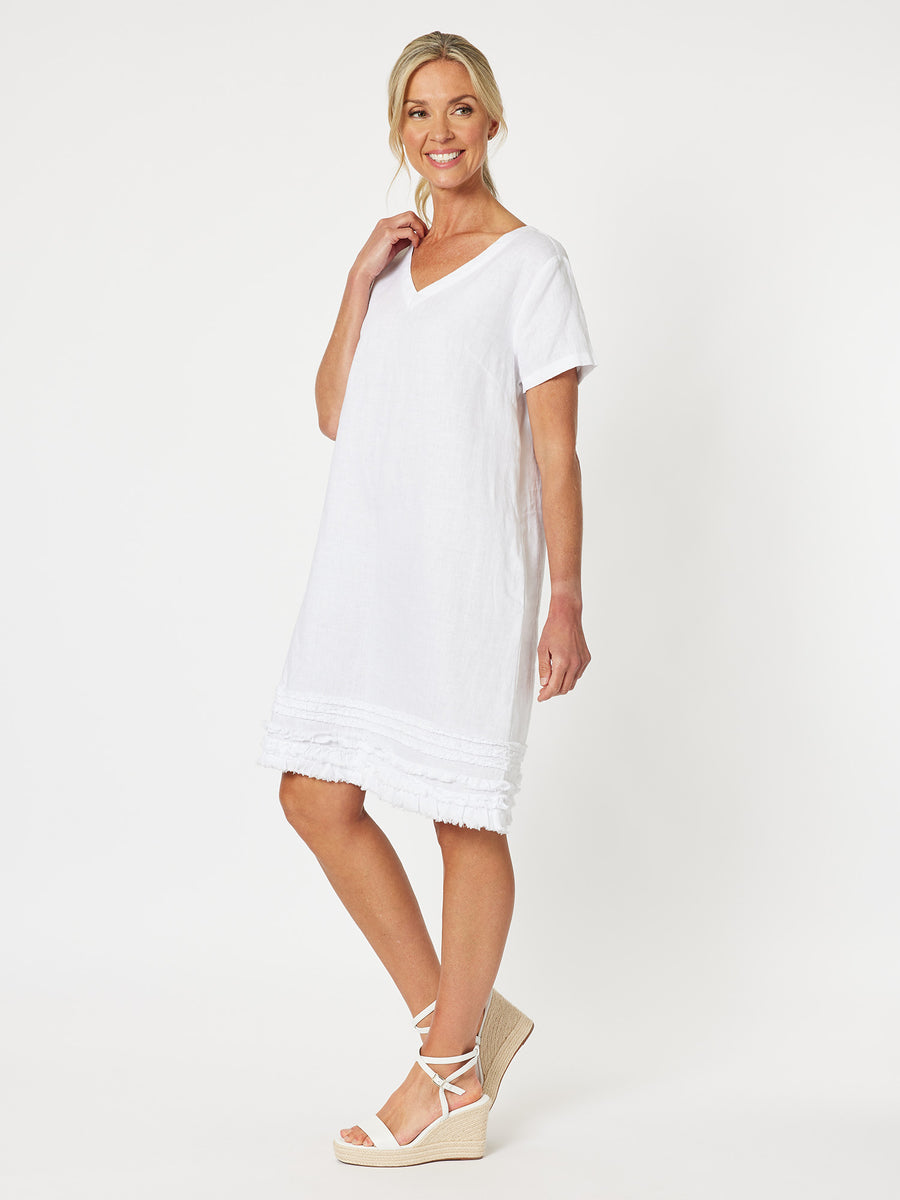 Chic Linen Shift Dress - White