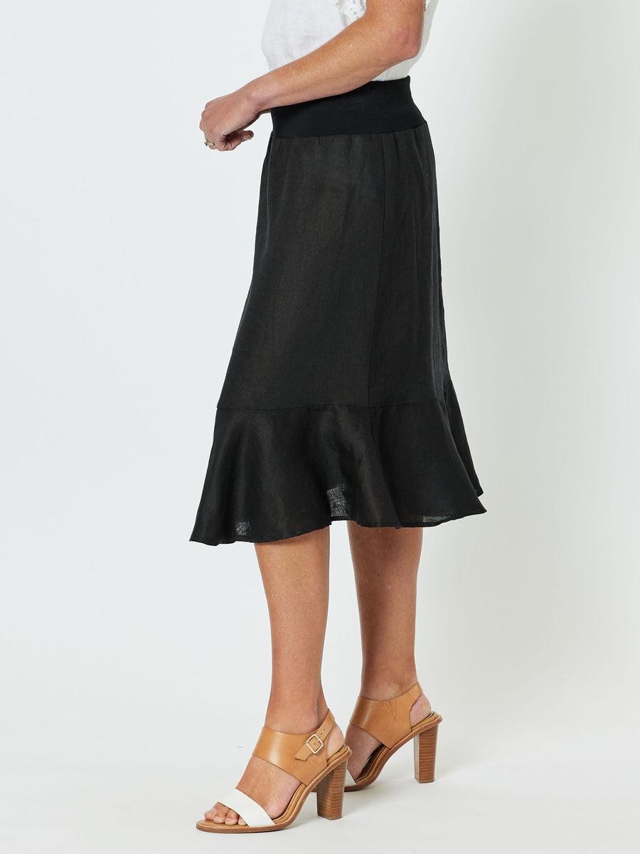 Piccolo Linen Jersey Waist Flute Hem Skirt - Black