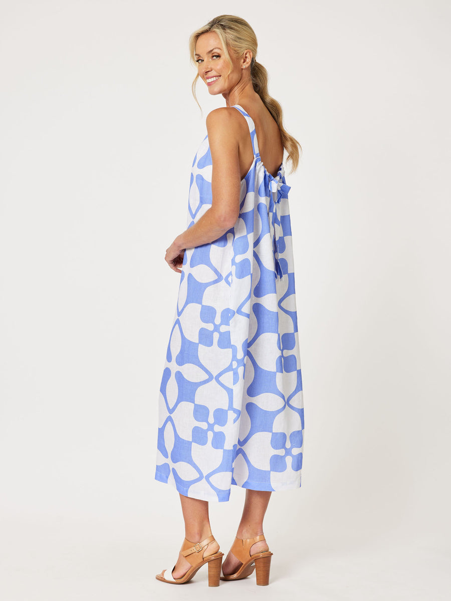 Pantile Print Reversible Dress - Blue