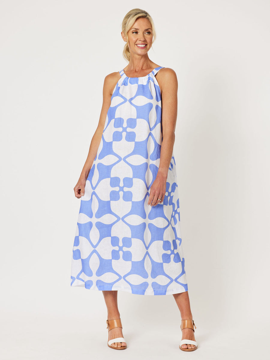 Pantile Print Reversible Dress - Blue