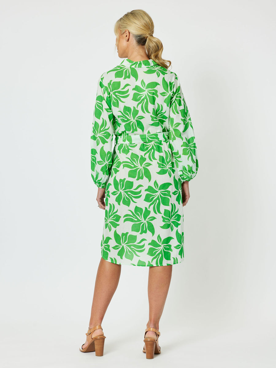 Evergreen Cotton Print Shirt Dress - Apple