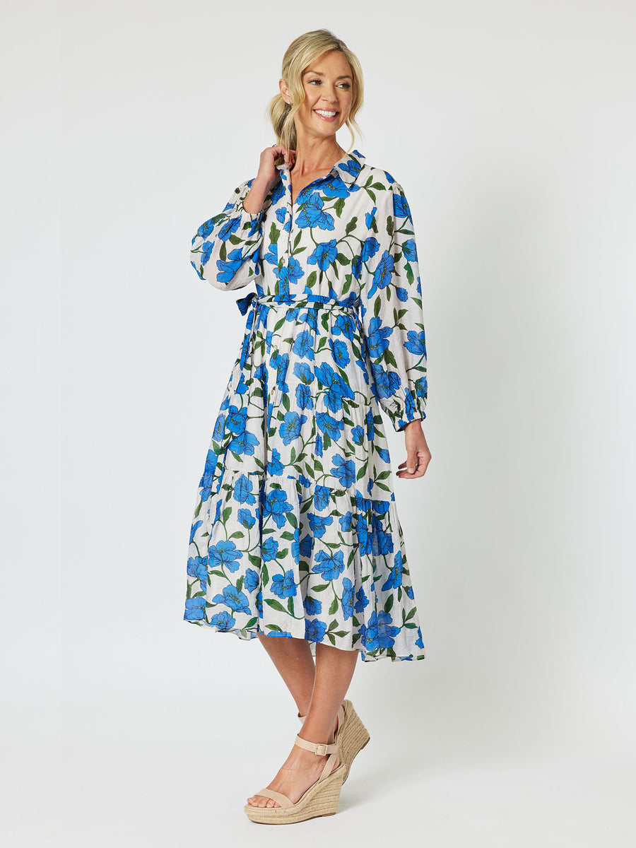 Eden Floral Print Dress - Cobalt