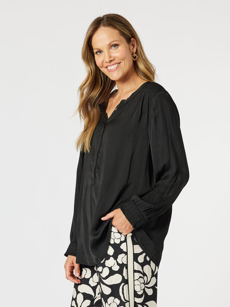 Luxe Nehru Top -Black