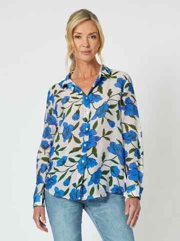 Eden Floral Print Shirt - Cobalt