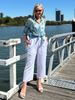 Jersey Waist Linen Wide Leg Pant - White