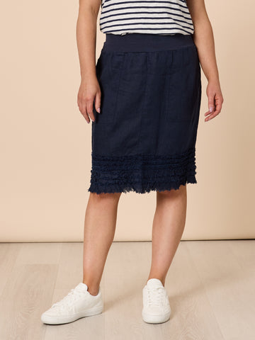 Mimi Ruffle Hem Linen Skirt - Navy GORDON SMITH