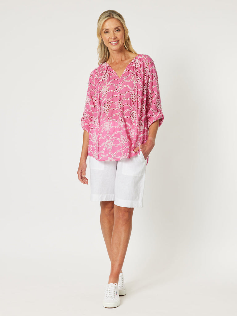 Gordon Smith Palm Embroidery Lino Top