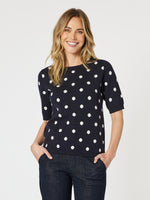 Ascot Spot Top - Navy/White