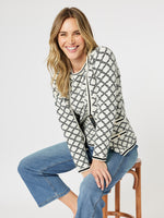 Clover Print Knit Cardigan - Ivory/Black