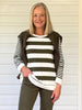 Brighton Stripe Print Top - Khaki Ivory