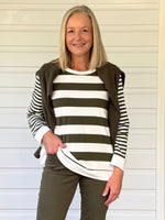 Brighton Stripe Print Top - Khaki Ivory