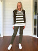 Brighton Stripe Print Top - Khaki Ivory