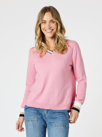 Harvard V Neck Jumper - Blush