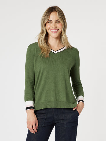 Harvard V Neck Jumper - Khaki