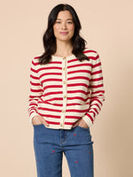 Cape Town Stripe Print Cardigan - Red Ivory