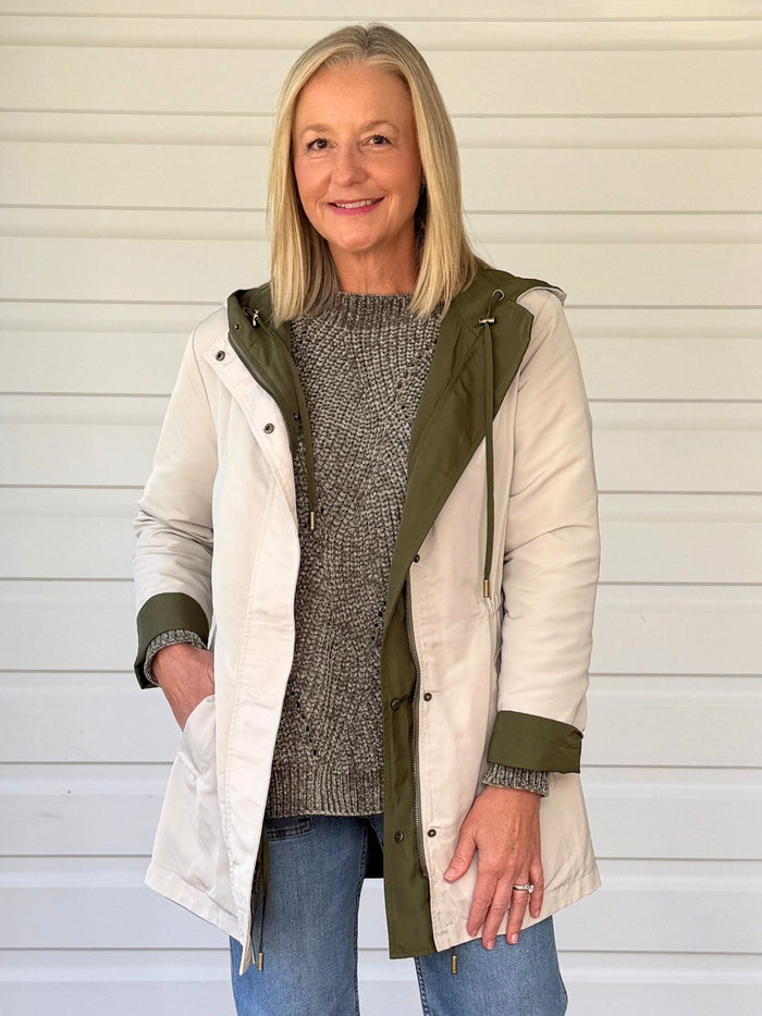 Highland Reversible Hooded Jacket - Khaki Natural