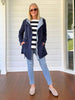 Newport Stripe Button Top - Navy Ivory