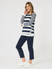 Newport Stripe Button Top - Navy Ivory