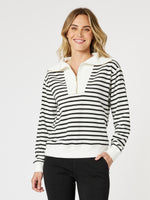 Crew Zip Stripe Print Sweatshirt - Ivory/Black