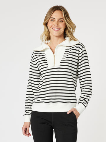 Crew Zip Stripe Print Sweatshirt - Ivory/Black