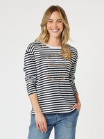 Saint Tropez Stripe Print Long Sleeve Tee - Black/White