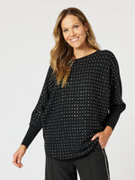 Shimmer Batwing Knit Top - Black