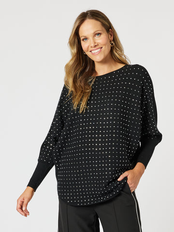 Shimmer Batwing Knit Top - Black