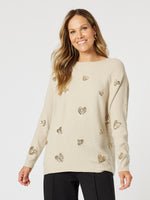 Sequin Hearts Rib Knit - Natural