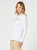 Provence Long Sleeve Embroidered Tee - White