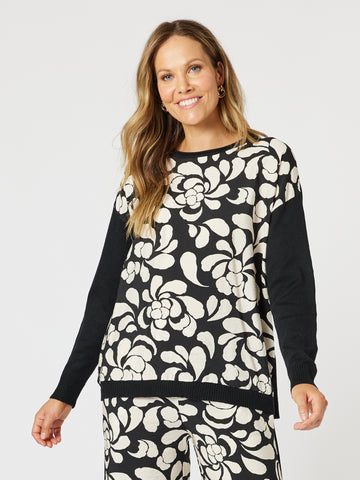 Casablanca Floral Print Knit - Black/Chalk