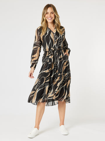 Wellington Print Button Dress - Caramel