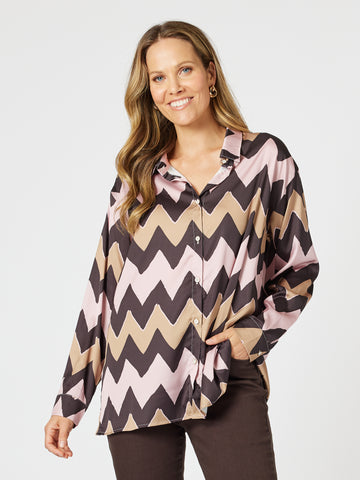 Chevron Print Shirt - Blush Multi