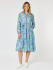 Coastal Print Button Dress - Blue