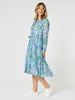 Coastal Print Button Dress - Blue