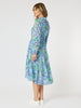 Coastal Print Button Dress - Blue